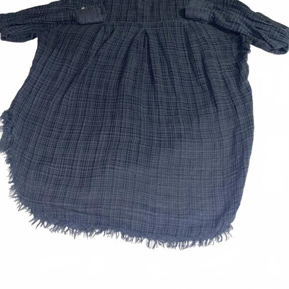 Free People $95 Gauze Blue Plaid Button-Up Womans Medium Shirt with Frayed Hem - Picture 8 of 9